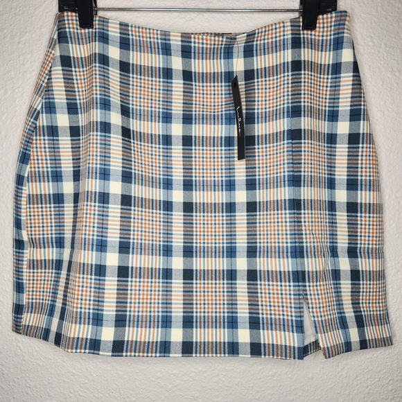 Lulu's White and Blue Mini Pencil Skirt with Slit Womens Size Large NWT - Picture 3 of 11